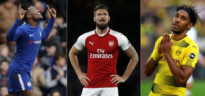 Michy Batshuayi, Olivier Giroud, Pierre-Emerick Aubameyangas