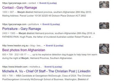 Atvirkštinės vaizdų paieškos rezultatai parodė, kad nuotrauka buvo daryta Afganistane, australų fotožurnalisto Gary Ramage