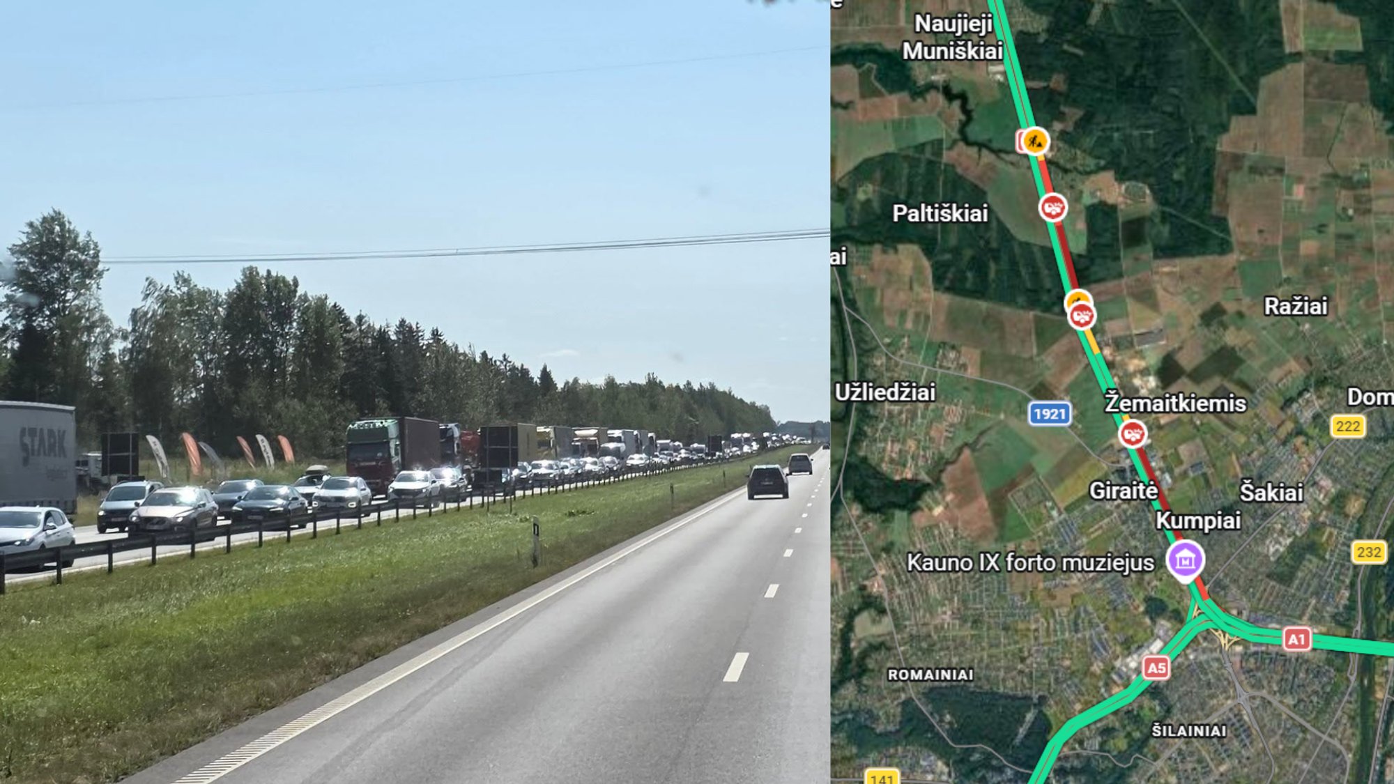 Kilometer-Long Traffic Jams Plague Lithuanian Highway After Multiple Accidents