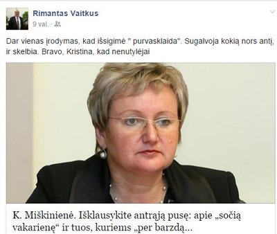 R. Vaitkaus įrašas feisbuke