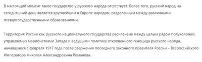 Фрагмент политической программы «Русского имперского движения» (сайт доступен только с VPN, настроенным на Россию)