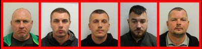 Iš kairės: Rimgaudas Magomedovas, Andrius Staneika, Karolis Stanevičius, Adolis Grigunas ir Darius Mitrulevičius. Londono policijos nuotr.