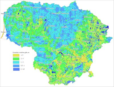 Gruntinių vandenų gylis/  Lietuvos geologijos tarnybos nuotr.