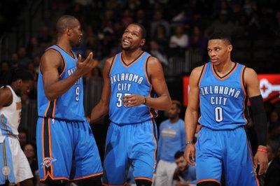 Serge'as Ibaka, Kevinas Durantas, Russellas Westbrookas