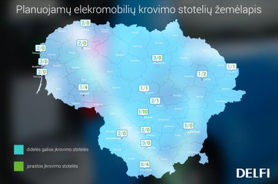 Planuojamų elektromobilių įkrovimo stotelių žemėlapis