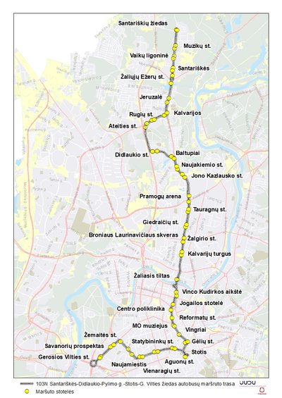 103N naktinio autobuso maršrutas