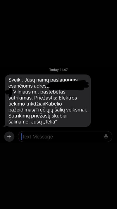 „Telia“ atsiųsta žinutė 