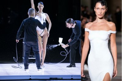 Bella Hadid su purškiama suknele