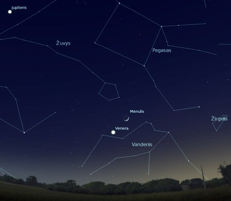 2012-01-26-18val.jpg / Jaunas Mėnulis šalia Vakarinės-Veneros, sausio 26 d., 18 val., „Stellarium“ pieš.