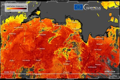 Ekstremalus karštis Sibire. Copernicus iliustr.