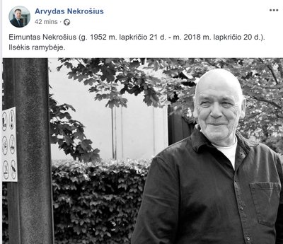 Arvydo Nekrošiaus žinutė Facebook.