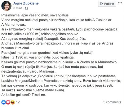 Agnės Zuokienės įrašas socialiniame tinkle