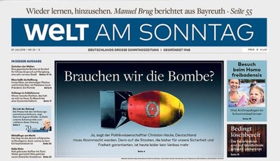 Welt am Sontag straipsnis apie branduolinius ginklus