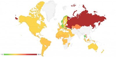 Plagijavimo tendencijų žemėlapis pagal dokumento kalbą (Plag.lt nuotr.)