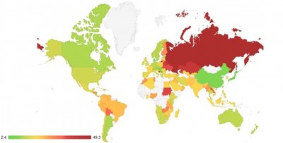 Plagijavimo tendencijų žemėlapis pagal dokumentų tikrinimo vietą (Plag.lt nuotr.)