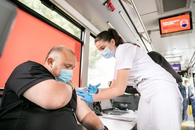 Vilniuje skiepų autobuso pristatymas