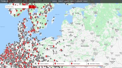 "Supercharger" įkrovos stotelių žemėlapis