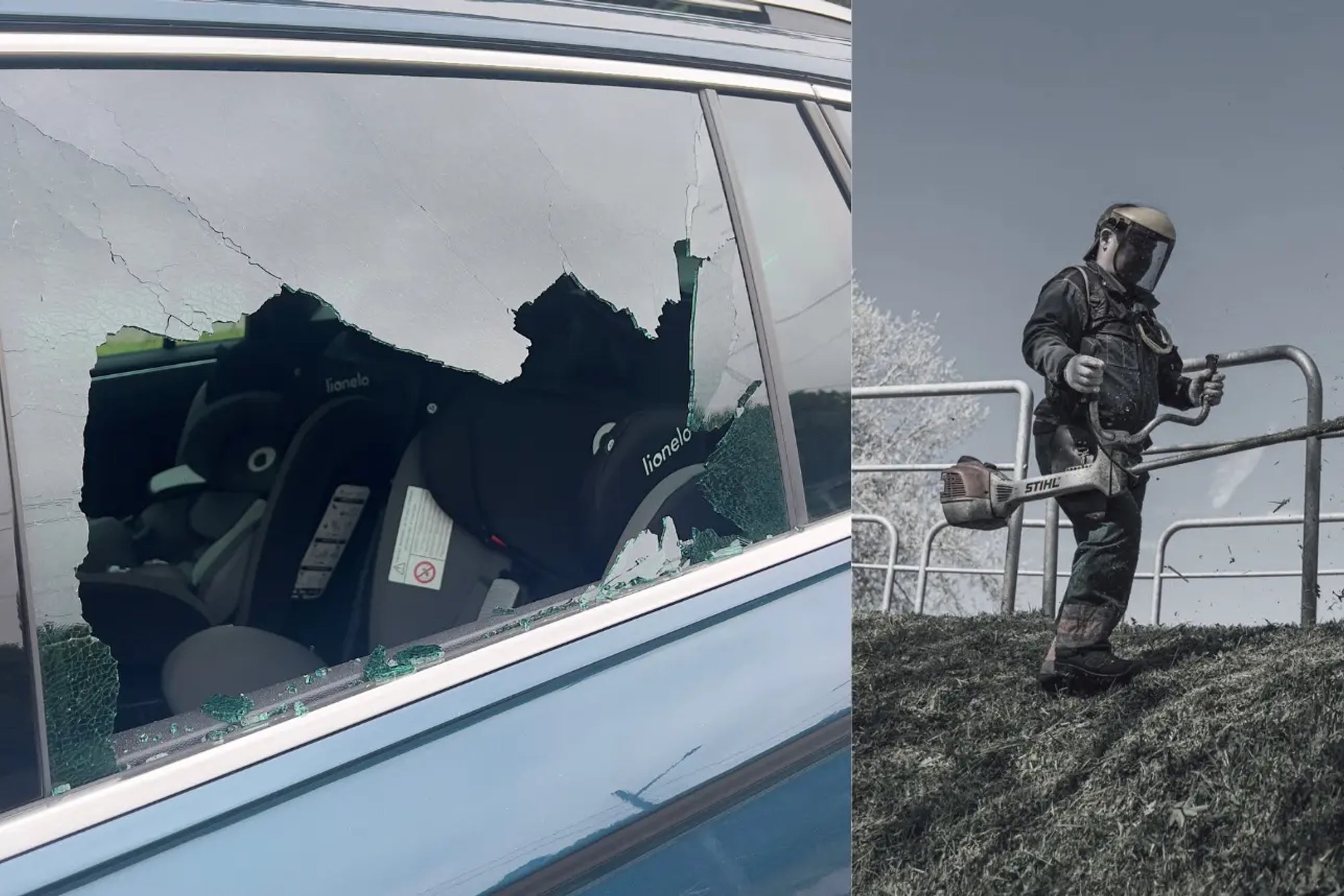 Grass Mowing Incident Leaves Car Damaged; Owner Questions Safety
