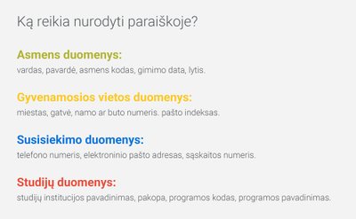 Ką reikia nurodyti paraiškoje dėl studijų stipendijos?