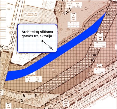 Architektų siūloma gatvės trajektorija