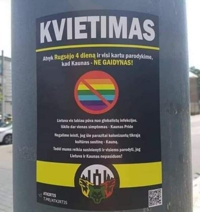 Kvietimas protestuoti prieš LGBTQ+ eitynes „Kaunas Pride“