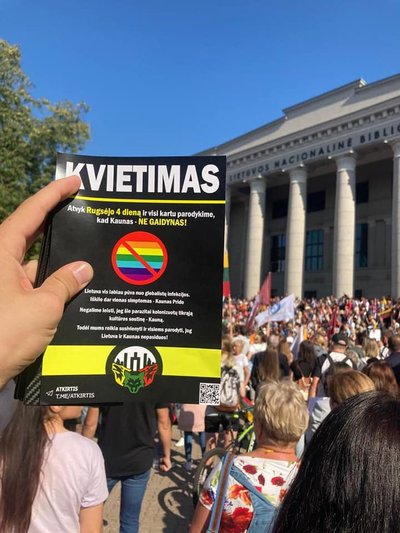 Kvietimas protestuoti prieš LGBTQ+ eitynes „Kaunas Pride“