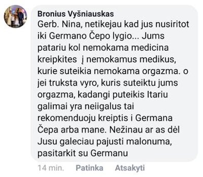 Bronislavo Vyšniausko komentaras socialiniame tinkle prajuokino Niną Puteikienę