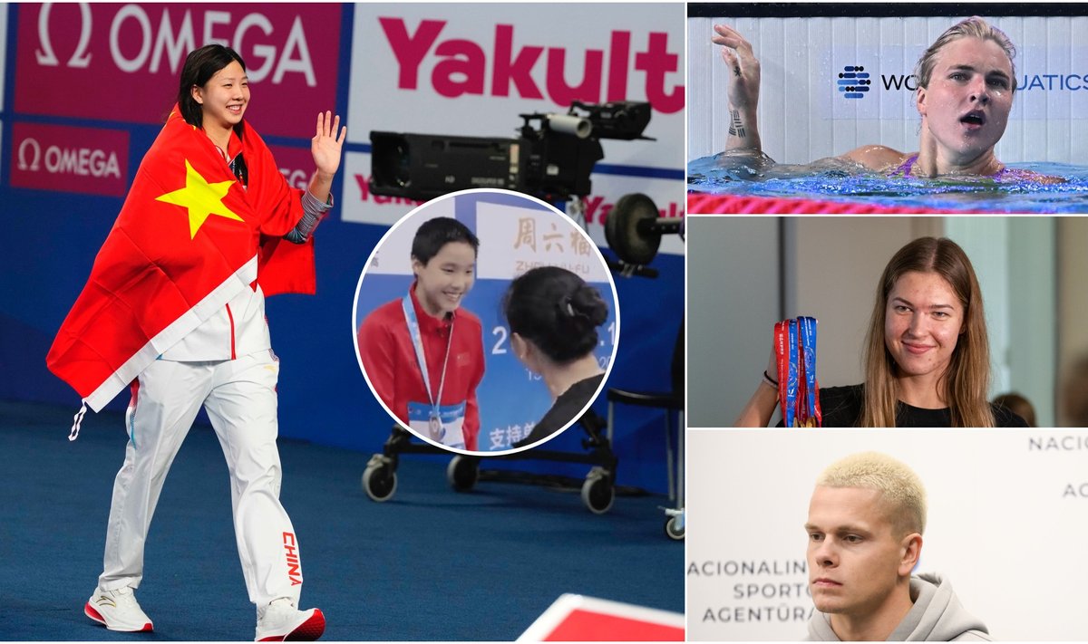 (kairėje) Qianting Tang, Zidi Yu, (dešinėje) Rūta Meilutytė, Kotryna Teterevkova, Danas Rapšys