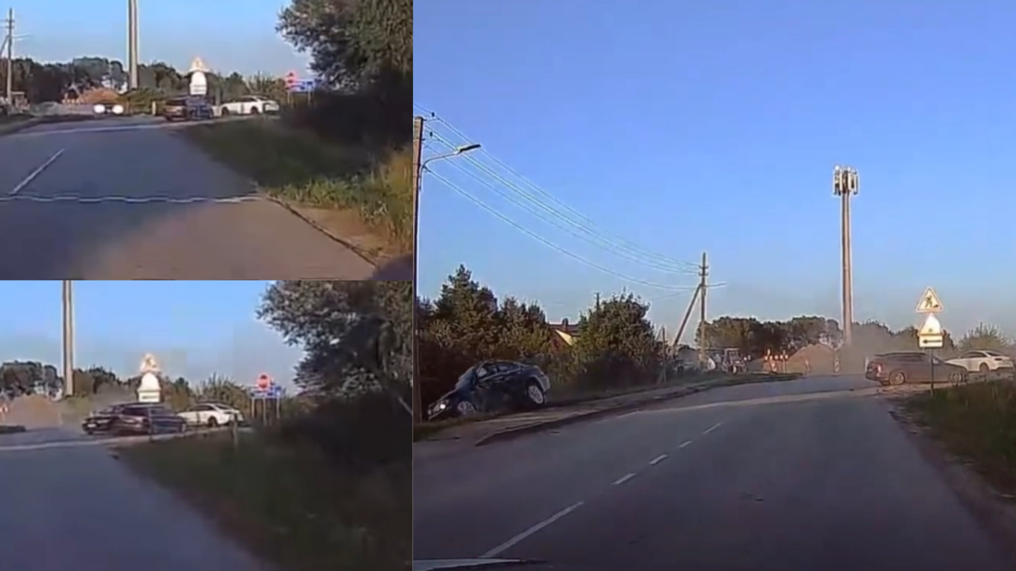 Dramatic BMW flight ends in ditch after colliding with car at intersection