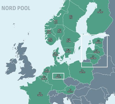 Elektros didmeninė kaina „Nord Pool“ antradienį 20–21 val. (Eur/MWh, be PVM)