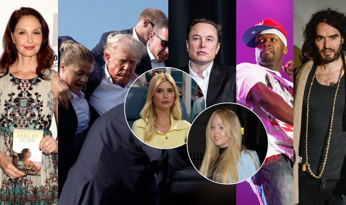 Ashley Judd, Donaldas Trumpas, Ivanka Trump, Tiffany Trump, Elonas Muskas, 50 Cent, Russellas Brandas