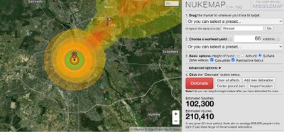 NUKEMAP Varšuvos simuliacija