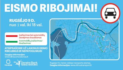 Eismo ribojimai bei pakeitimai "Danske Bank Vilniaus maratono" metu