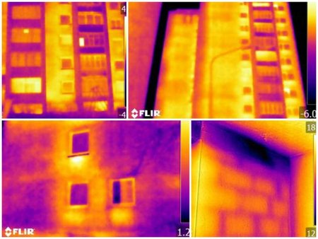 Termovizinės daugiabučio nuotraukos iš kurių matyti, jog daugiabutis vis tiek leidžia šilumą 