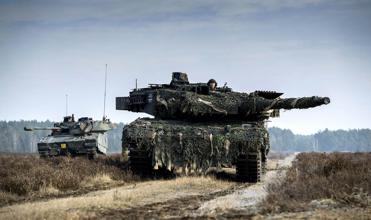 Vokietijos tankas „Leopard 2“ ir Nyderlandų PKM CV90