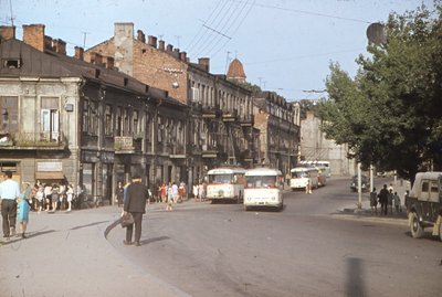 Troleibusai K.Požėlos (dabar-šv. Gertrūdos) gatvėje. 1971 m. 