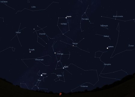 1 pav. Pietinės dangaus pusės žvaigždynai, vasario 15 d., 20 val.,  „Stellarium“ nuotr.