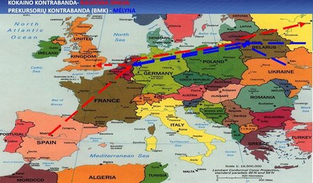 Agurkinių grupuotės narkotikų kontrabandos keliai: P. Amerika -Ispanija - Olandija - Lietuva. Iš čia šalies narkotikai keliaudavo į Rusiją