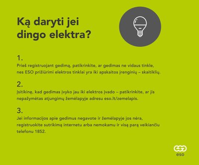 Ką daryti, jei dingo elektra?