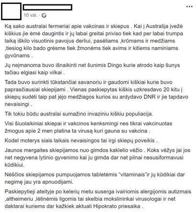 Klaidinanti internete paviešinta žinutė