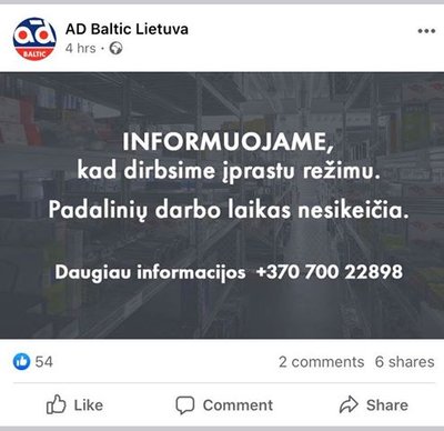 Dėl koronaviruso įmonė veiklos nestabdys