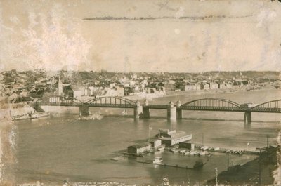 Senamiesčio panorama su tarpukariu pastatytu Vytauto Didžiojo (Aleksoto) tiltu per Nemuną, 1931 m. // Maironio lietuvių literatūros muziejaus (LIMIS) nuotr.