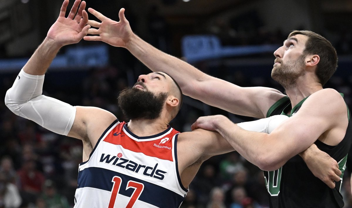 Jonas Valančiūnas su Vašingtono „Wizards“ 2024 m. NBA sezono  starte nusileido Bostono "Celtics" ekipai, 2024 m. spalio 25 d. 