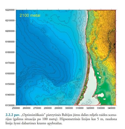 „Optimistiškasis“ pietrytinės Baltijos jūros dalies reljefo raidos scenarijus (galima situacija po 100 metų) (Klimato kaita: prisitaikymas prie jos poveikio Lietuvos pajūryje)